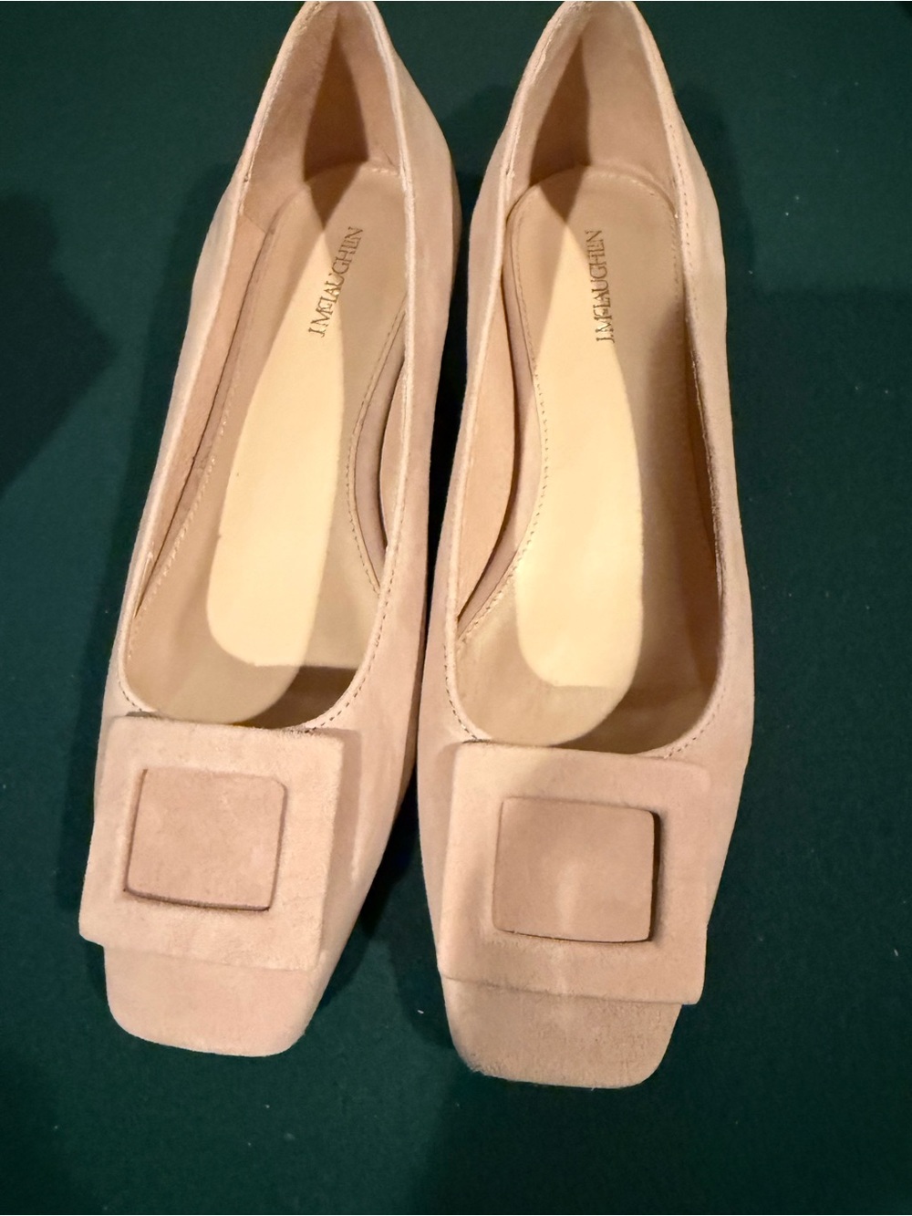J. McLaughlin Lisbeth Nude Suede Square Toe Buckle Pumps